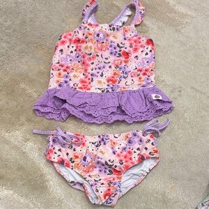 Cheeky Plum- kids Floral Ruffle Tankini Swimsuit - Purple/Pink
